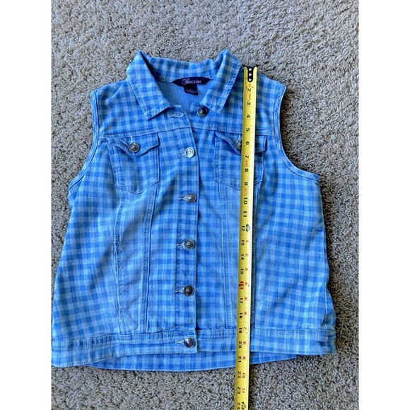 Baccini Denim Vest Womens Large Blue Checkered Button Front - Picture 7 of 8